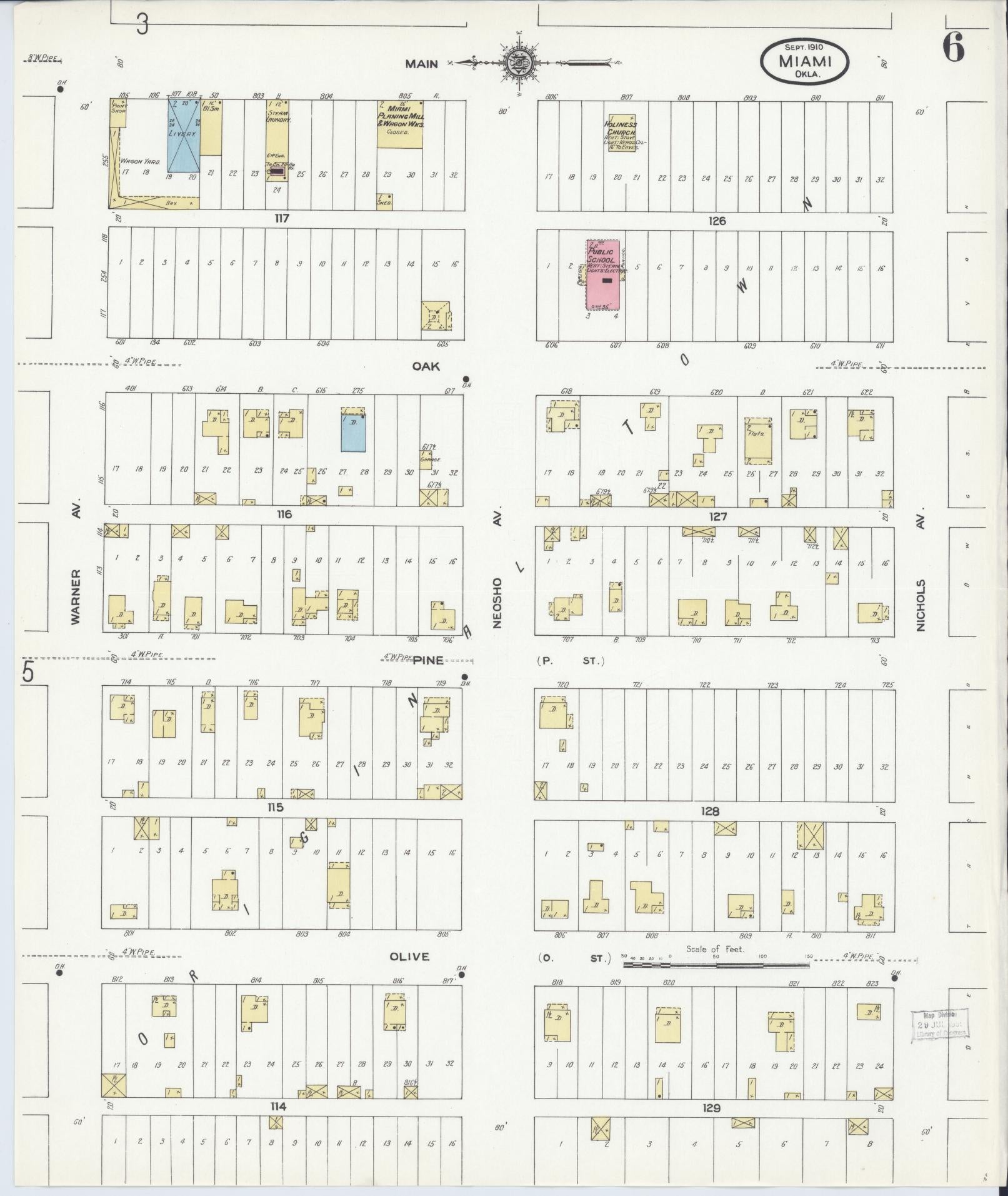 Sanborn Fire Insurance Map from Miami, Ottawa County, Oklahoma (1910), Sheet #0006 - Complete Map Set gallery image, historic Sanborn map, vintage wall art, Oklahoma Oklahoma