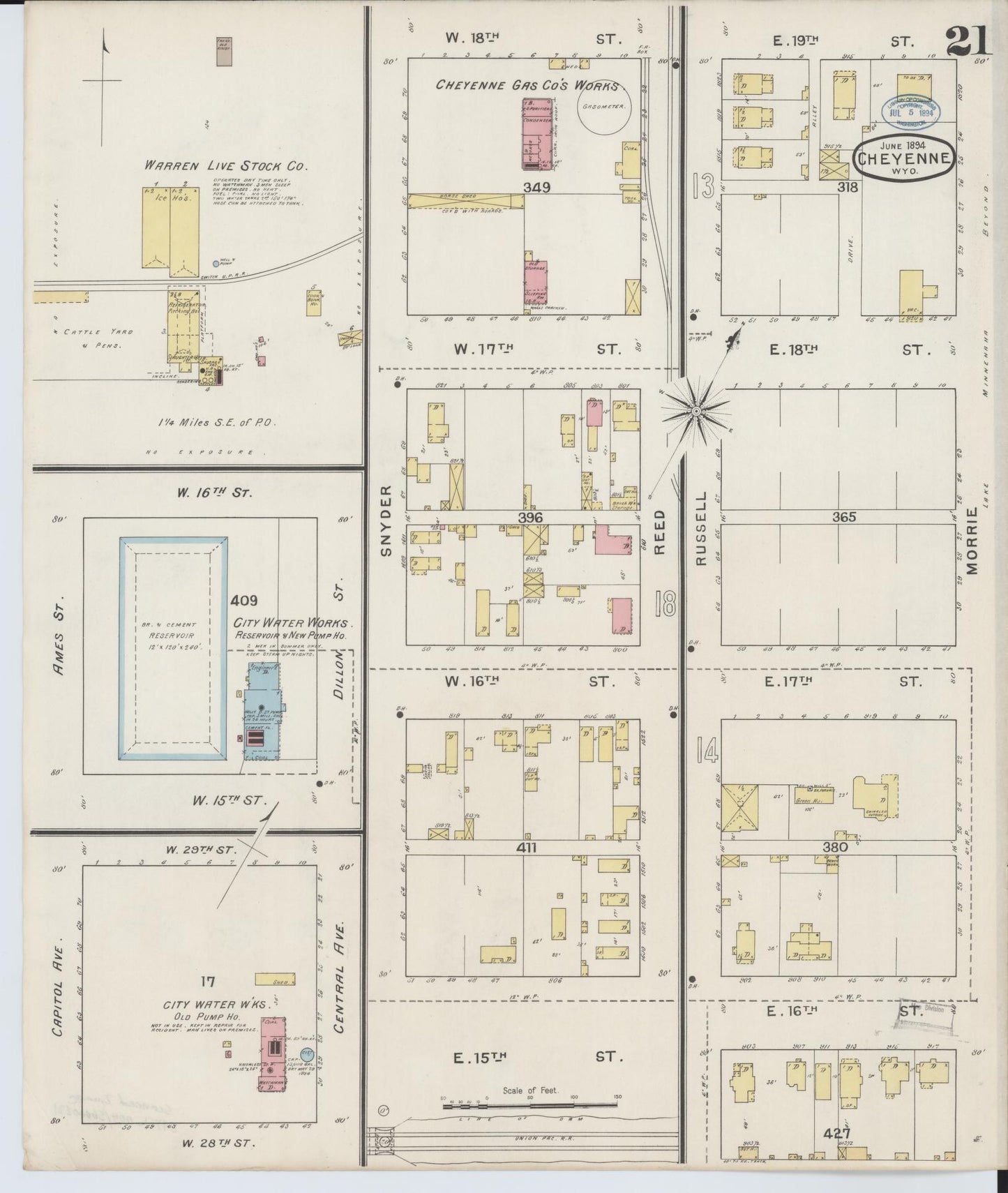 Sanborn Fire Insurance Map from Cheyenne, Laramie County, Wyoming (1894), Sheet #0021 - Complete Map Set gallery image, historic Sanborn map, vintage wall art, Wyoming Wyoming