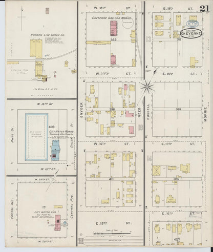 Sanborn Fire Insurance Map from Cheyenne, Laramie County, Wyoming (1894), Sheet #0021 - Complete Map Set gallery image, historic Sanborn map, vintage wall art, Wyoming Wyoming