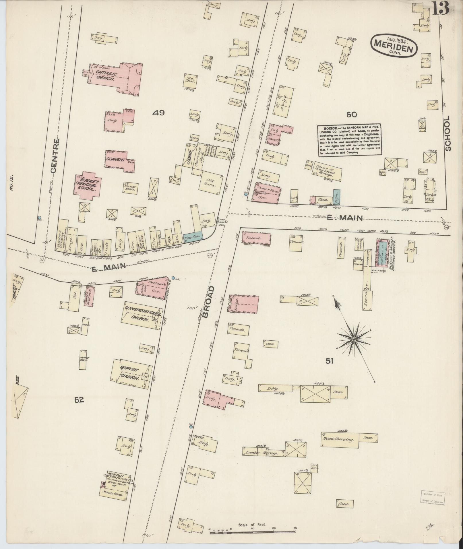 Sanborn Fire Insurance Map from Meriden, New Haven County, Connecticut (1884), Sheet #0013 - Complete Map Set gallery image, historic Sanborn map, vintage wall art, Connecticut Connecticut