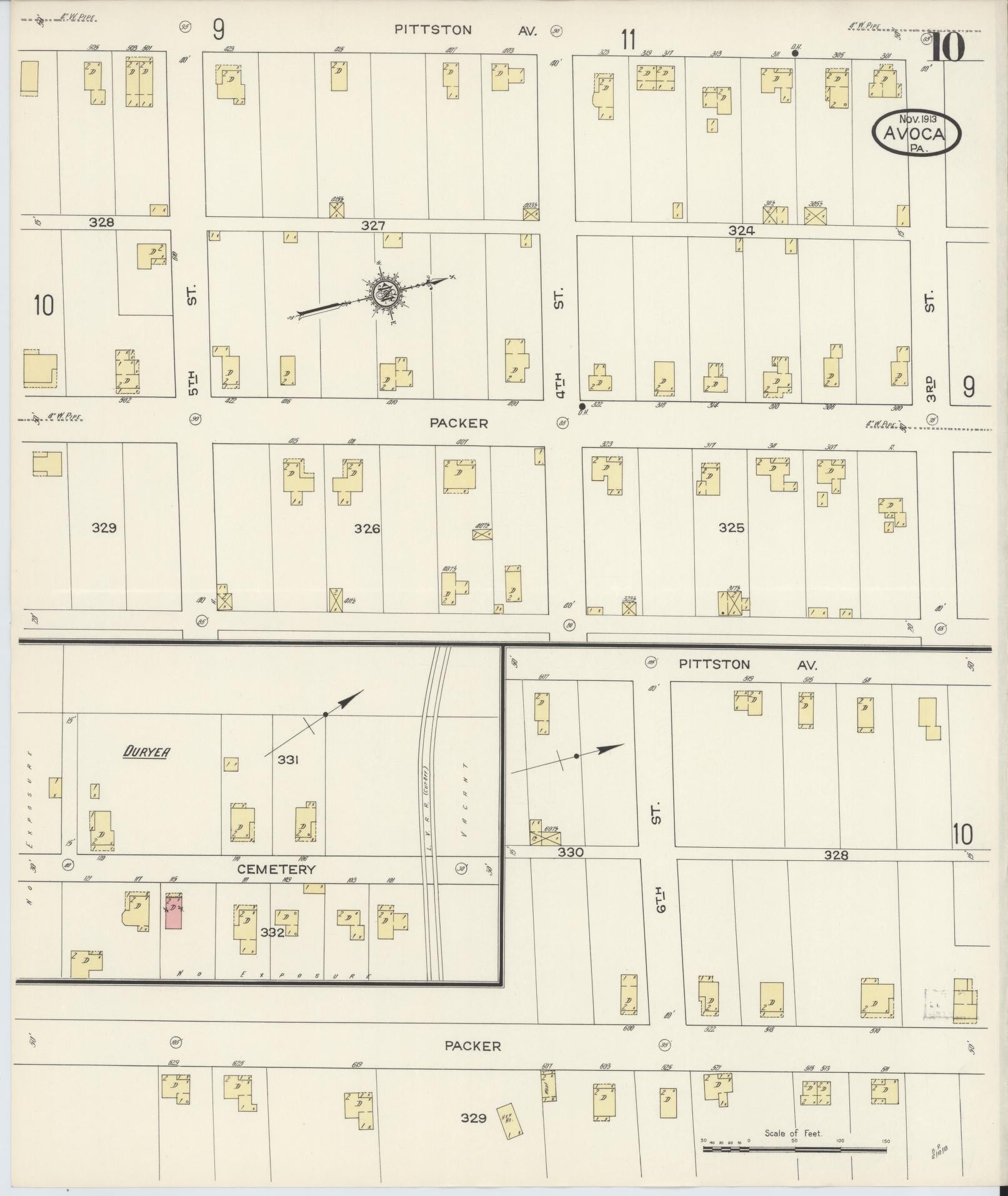 Sanborn Fire Insurance Map from Avoca, Luzerne County, Pennsylvania (1913), Sheet #0010 - Historic Sanborn Fire Insurance Map Print, vintage old map wall art, antique decor, genealogy gift, Pennsylvania Pennsylvania map