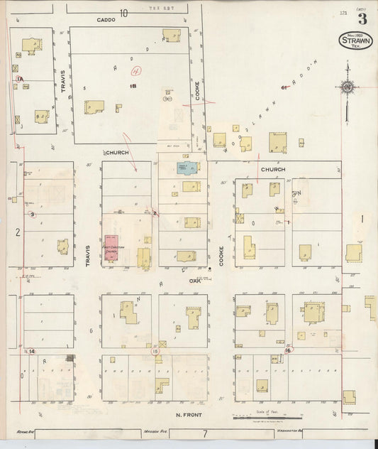Sanborn Fire Insurance Map from Strawn, Palo Pinto County, Texas (1944), Sheet #0003 - Historic Sanborn Fire Insurance Map Print, vintage old map wall art, antique decor, genealogy gift, Texas Texas map