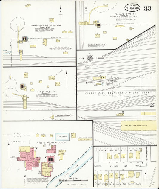 Sanborn Fire Insurance Map from Pittsburg, Crawford County, Kansas (1913), Sheet #0033 - Historic Sanborn Fire Insurance Map Print, vintage old map wall art, antique decor, genealogy gift, Kansas Kansas map