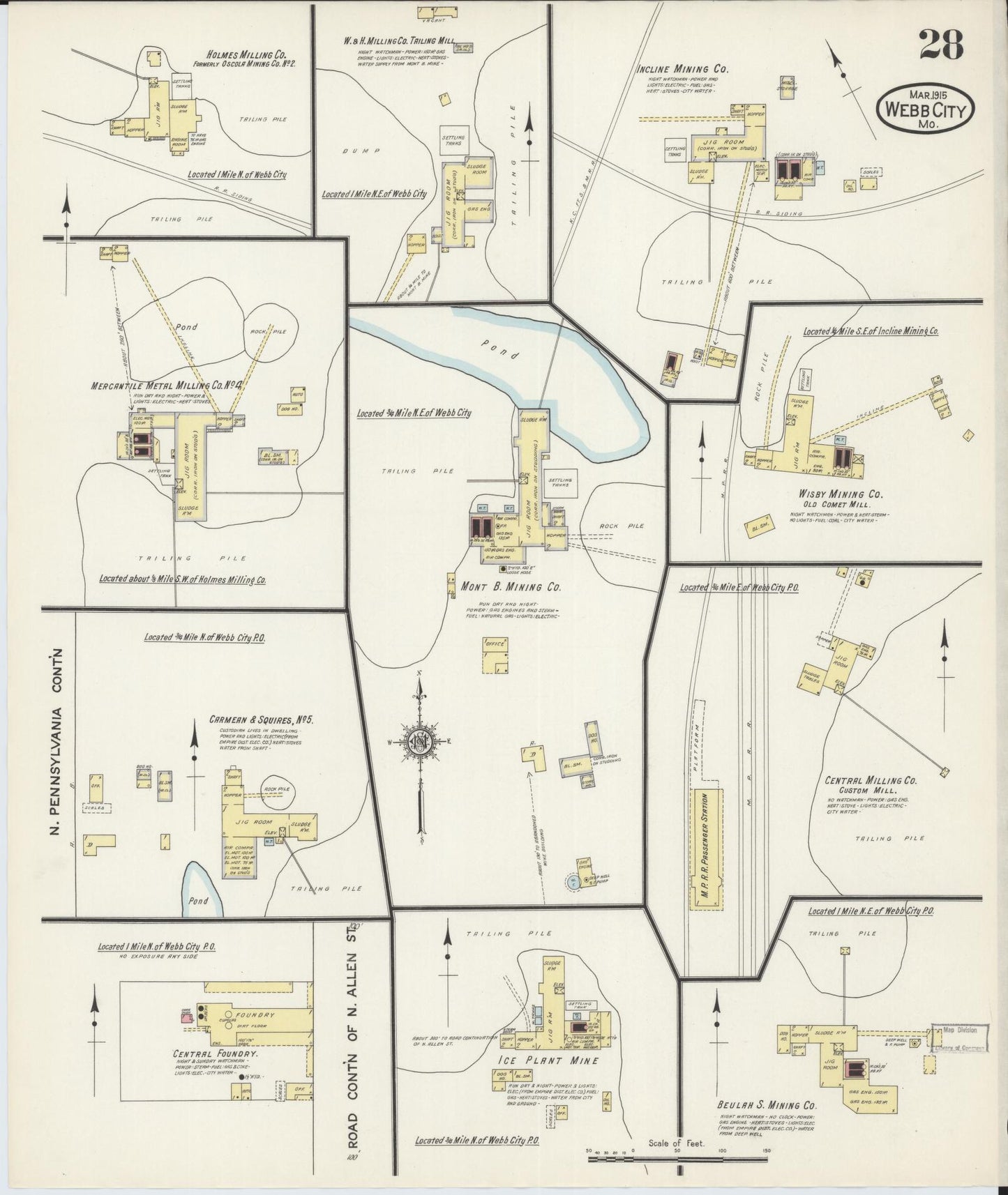 Sanborn Fire Insurance Map from Webb City, Jasper County, Missouri (1915), Sheet #0028 - Complete Map Set gallery image, historic Sanborn map, vintage wall art, Missouri Missouri