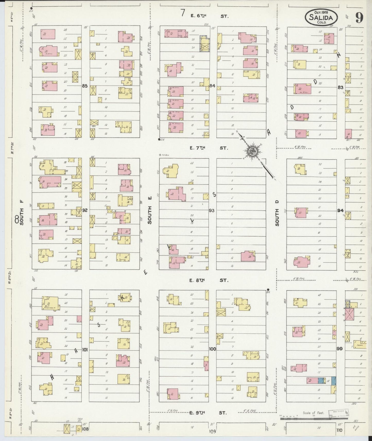 Sanborn Fire Insurance Map from Salida, Chaffee County, Colorado (1909), Sheet #0009 - Complete Map Set gallery image, historic Sanborn map, vintage wall art, Colorado Colorado