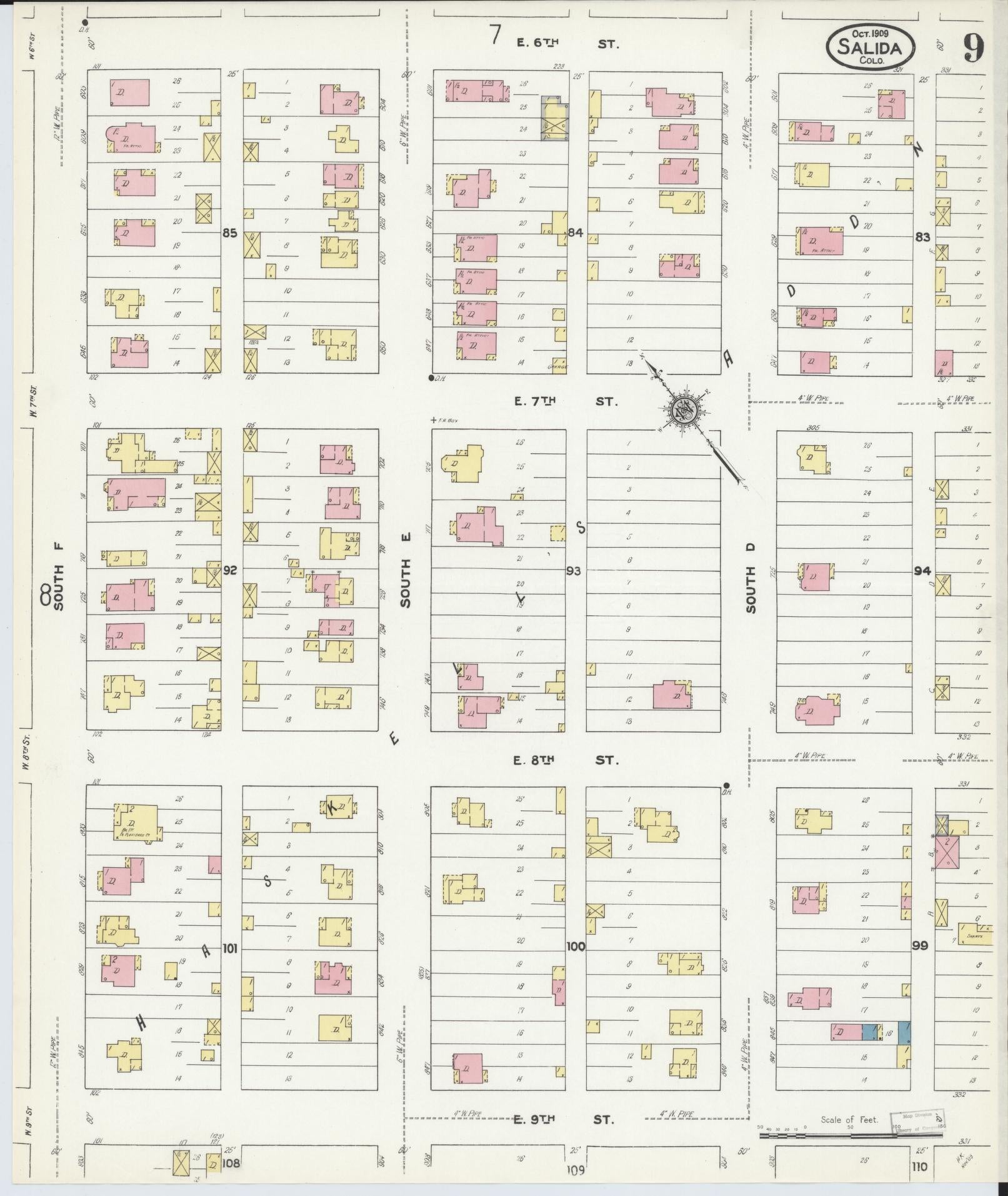 Sanborn Fire Insurance Map from Salida, Chaffee County, Colorado (1909), Sheet #0009 - Complete Map Set gallery image, historic Sanborn map, vintage wall art, Colorado Colorado