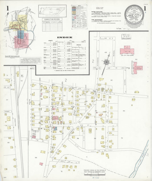 Sanborn Fire Insurance Map from Lake City, Anderson County, Tennessee (1940), Sheet #0001 - Complete Map Set gallery image, historic Sanborn map, vintage wall art, Tennessee Tennessee