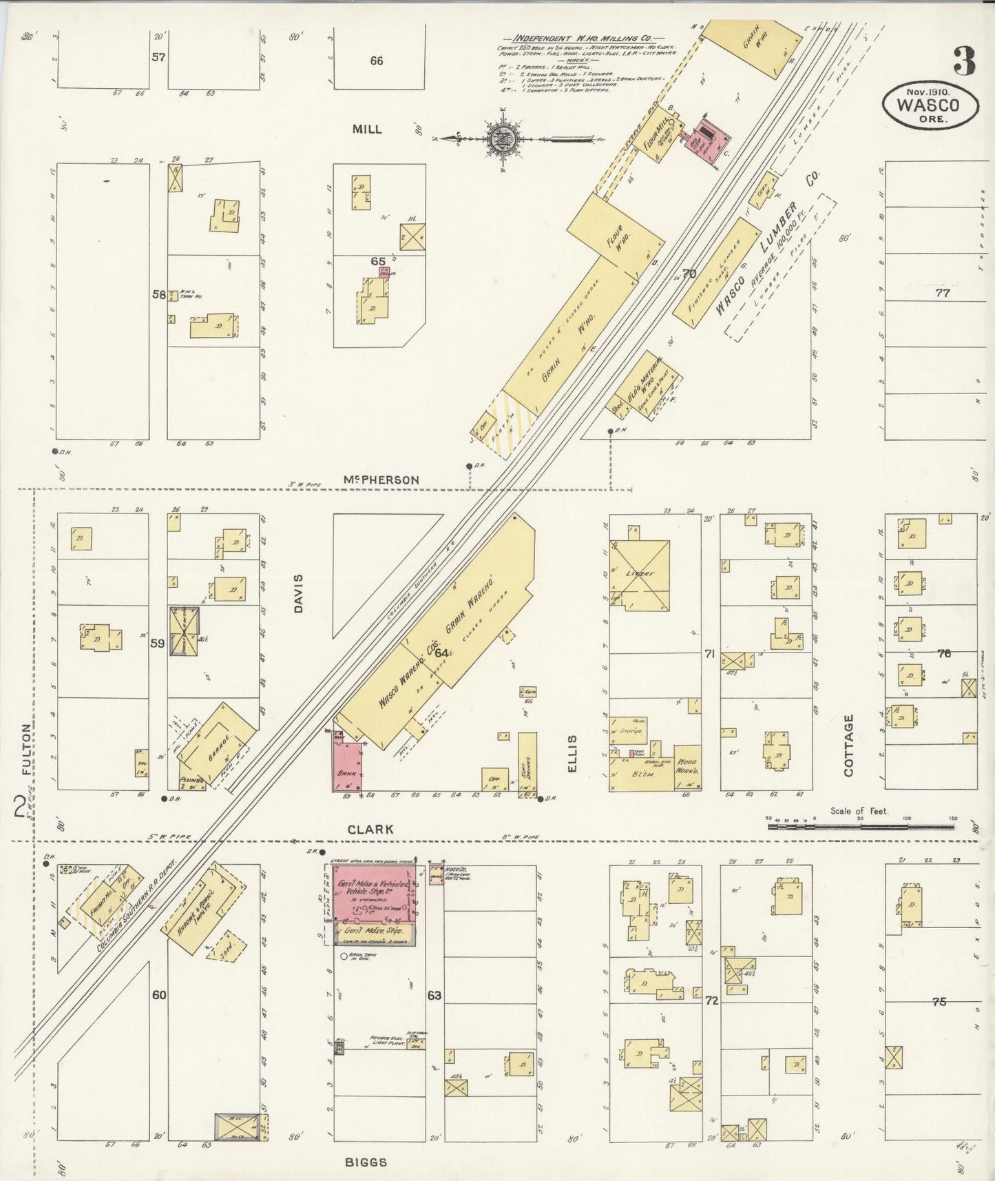 Sanborn Fire Insurance Map from Wasco, Sherman County, Oregon (1910), Sheet #0003 - Complete Map Set gallery image, historic Sanborn map, vintage wall art, Oregon Oregon