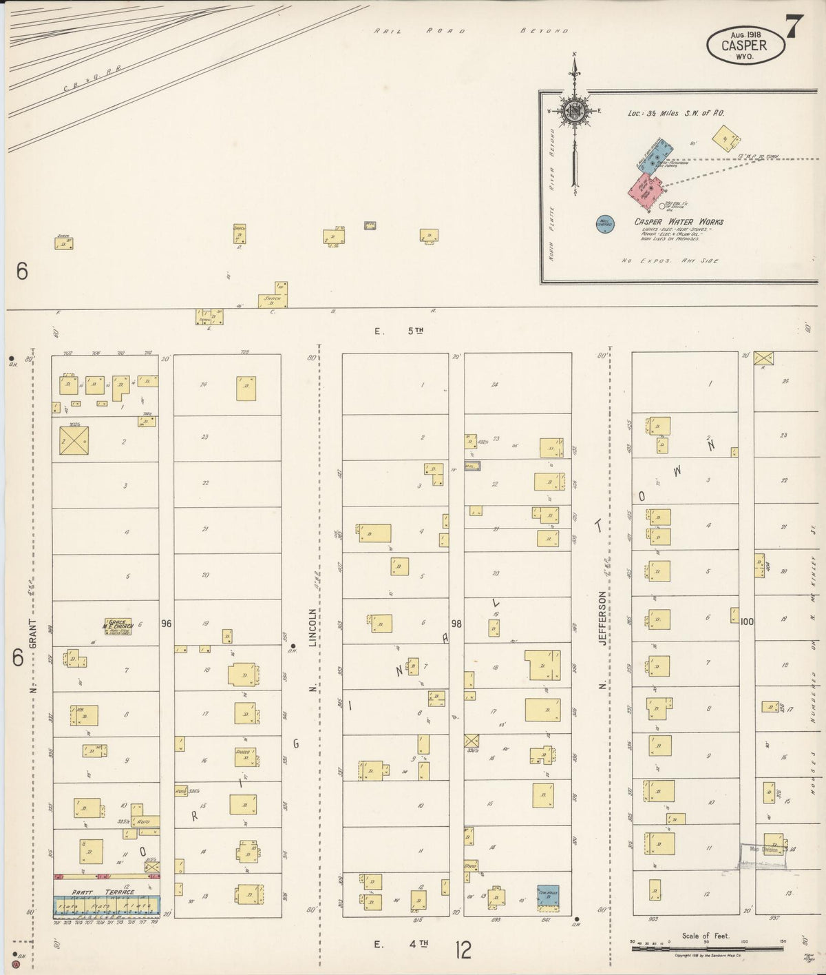 Sanborn Fire Insurance Map from Casper, Natrona County, Wyoming (1918), Sheet #0007 - Complete Map Set gallery image, historic Sanborn map, vintage wall art, Wyoming Wyoming