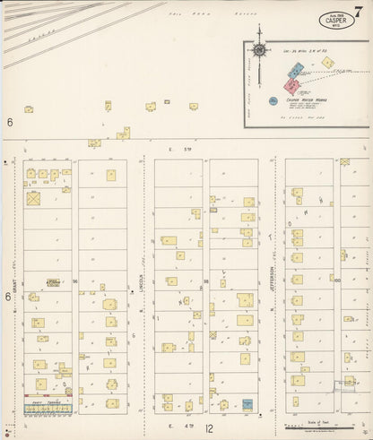 Sanborn Fire Insurance Map from Casper, Natrona County, Wyoming (1918), Sheet #0007 - Complete Map Set gallery image, historic Sanborn map, vintage wall art, Wyoming Wyoming