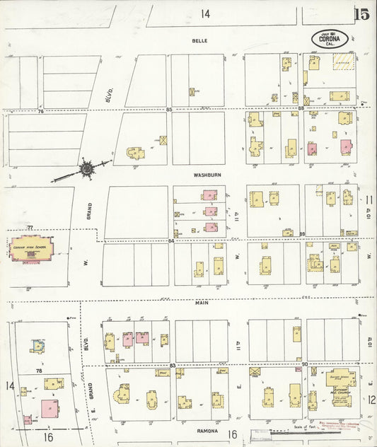 Sanborn Fire Insurance Map from Corona, Riverside County, California (1911), Sheet #0015 - Historic Sanborn Fire Insurance Map Print, vintage old map wall art, antique decor, genealogy gift, California California map