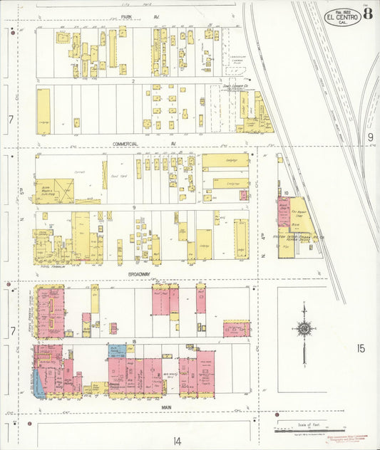 Sanborn Fire Insurance Map from El Centro, Imperial County, California (1922), Sheet #0008 - Historic Sanborn Fire Insurance Map Print, vintage old map wall art, antique decor, genealogy gift, California California map