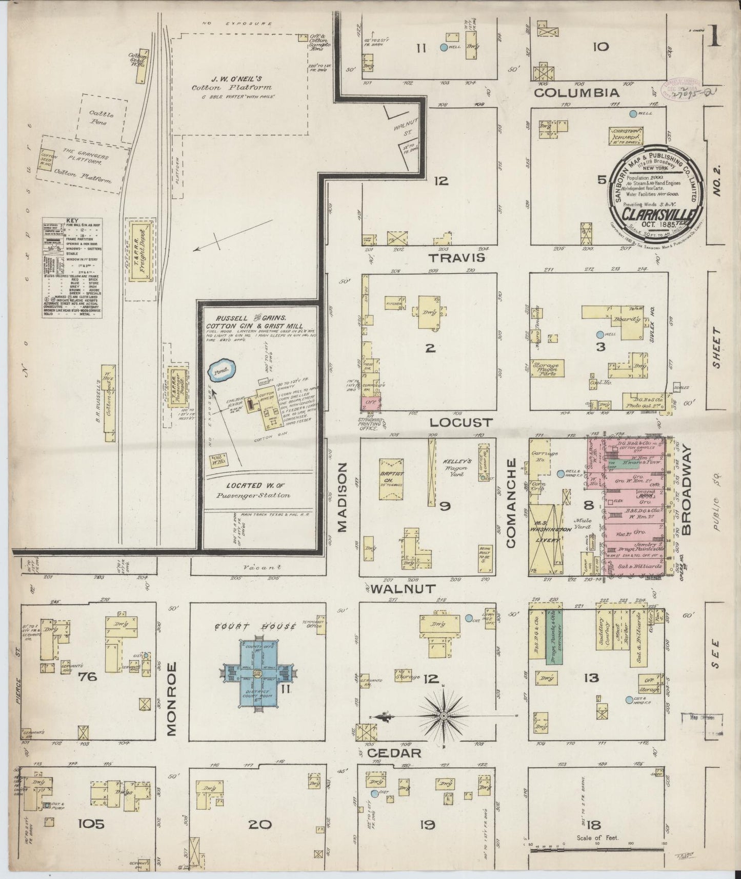 Sanborn Fire Insurance Map from Clarksville, Red River County, Texas. (1885) – Historic Sanborn Fire Insurance Map Print