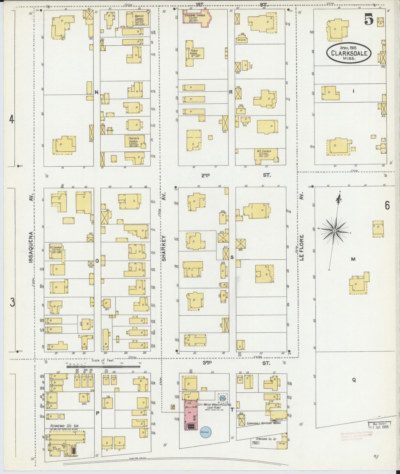 Sanborn Fire Insurance Map from Clarksdale, Coahoma County, Mississippi (1905), Sheet #0005 - Complete Map Set gallery image, historic Sanborn map, vintage wall art, Mississippi Mississippi