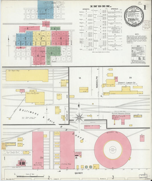 Sanborn Fire Insurance Map from Garrett, De Kalb County, Indiana (1901), Sheet #0001 - Complete Map Set gallery image, historic Sanborn map, vintage wall art, Indiana Indiana