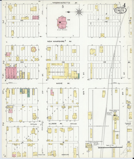 Sanborn Fire Insurance Map from Crete, Saline County, Nebraska (1909), Sheet #0004 - Historic Sanborn Fire Insurance Map Print, vintage old map wall art, antique decor, genealogy gift, Nebraska Nebraska map
