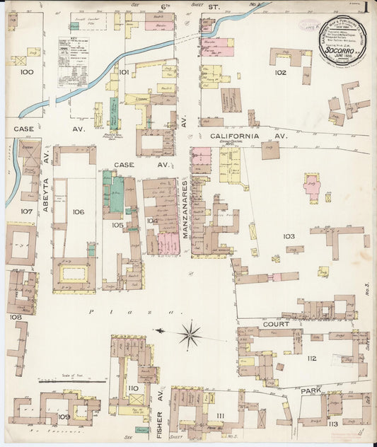 Sanborn Fire Insurance Map from Socorro, Socorro County, New Mexico (1886), Sheet #0001 - Historic Sanborn Fire Insurance Map Print, vintage old map wall art, antique decor, genealogy gift, New Mexico New Mexico map
