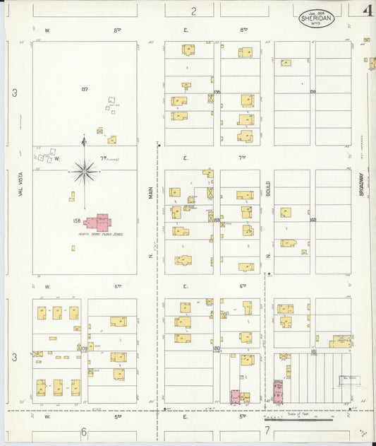 Sanborn Fire Insurance Map from Sheridan, Sheridan County, Wyoming (1908), Sheet #0004 - Historic Sanborn Fire Insurance Map Print, vintage old map wall art, antique decor, genealogy gift, Wyoming Wyoming map