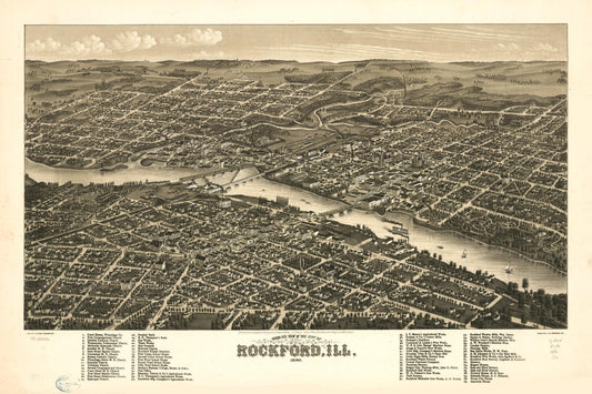 Bird's eye view of the city of Rockford, Ill. 1880. (1880) – Historic Bird’s-Eye View Panorama Print