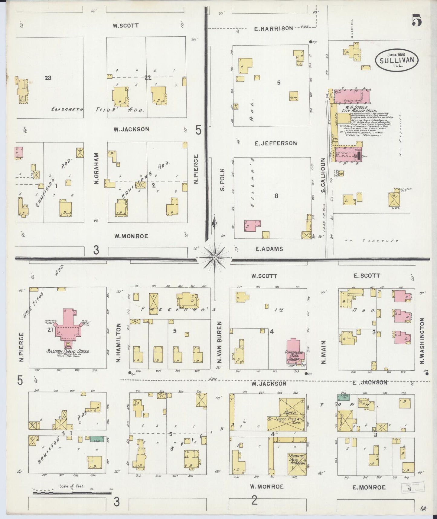 Sanborn Fire Insurance Map from Sullivan, Moultrie County, Illinois (1898), Sheet #0005 - Complete Map Set gallery image, historic Sanborn map, vintage wall art, Illinois Illinois