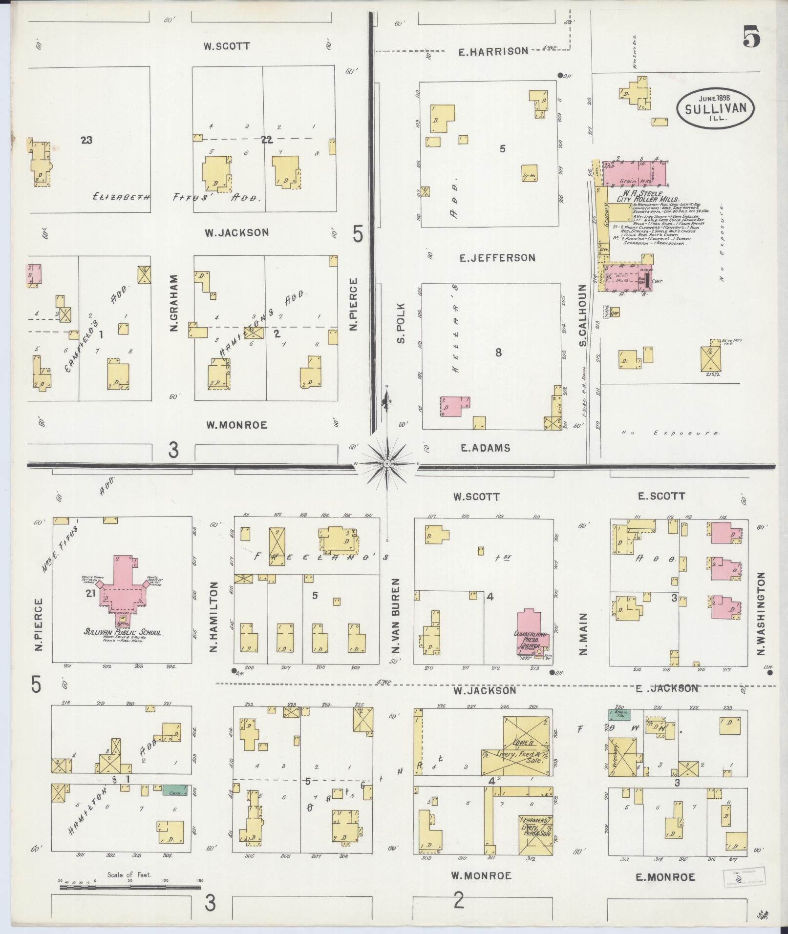 Sanborn Fire Insurance Map from Sullivan, Moultrie County, Illinois (1898), Sheet #0005 - Complete Map Set gallery image, historic Sanborn map, vintage wall art, Illinois Illinois