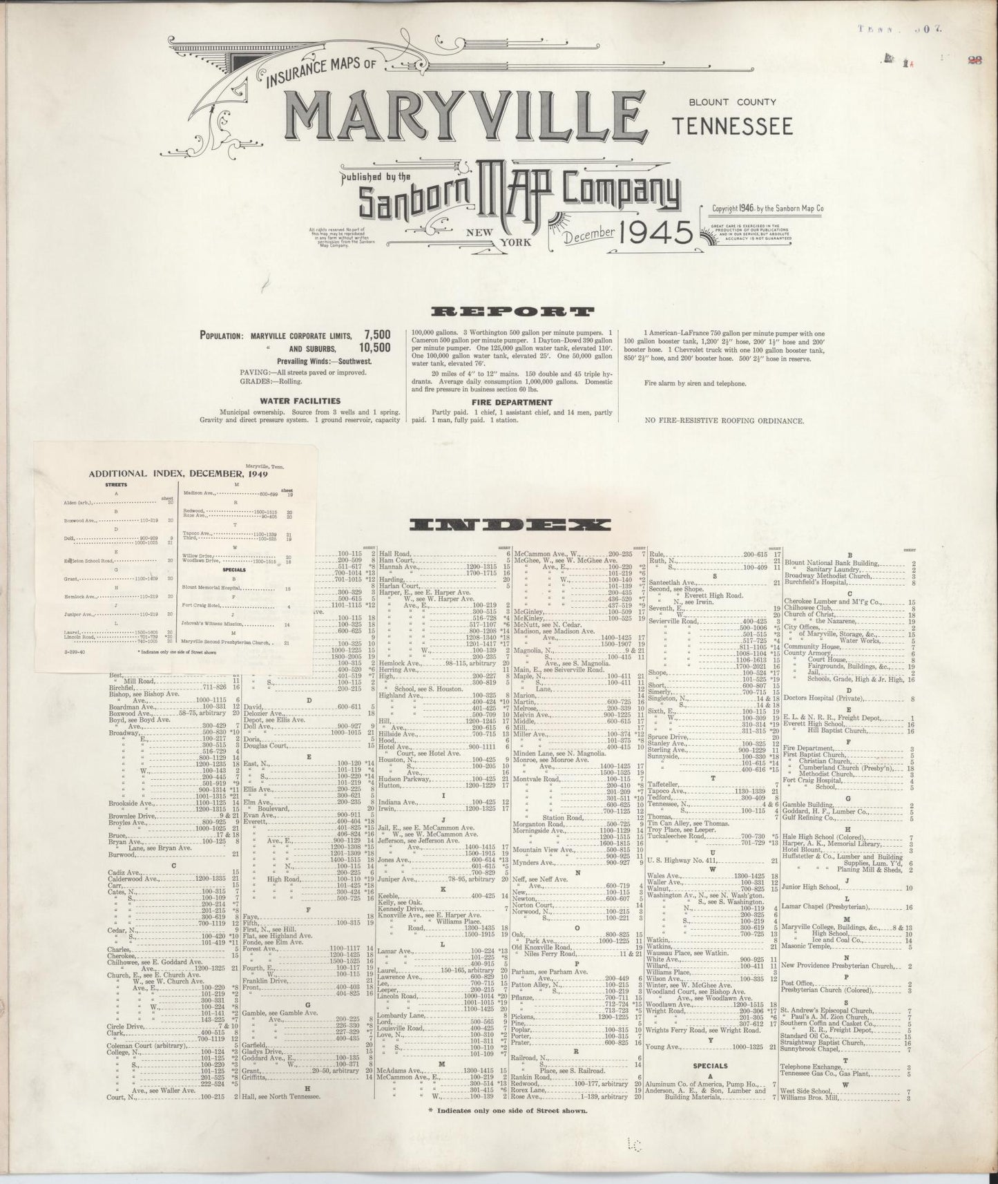 Sanborn Fire Insurance Map from Maryville, Blount County, Tennessee. (1949) – Historic Sanborn Fire Insurance Map Print
