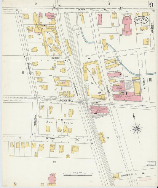 Sanborn Fire Insurance Map from Nyack, Rockland County, New York (1903), Sheet #0009 - Historic Sanborn Fire Insurance Map Print, vintage old map wall art, antique decor, genealogy gift, New York New York map