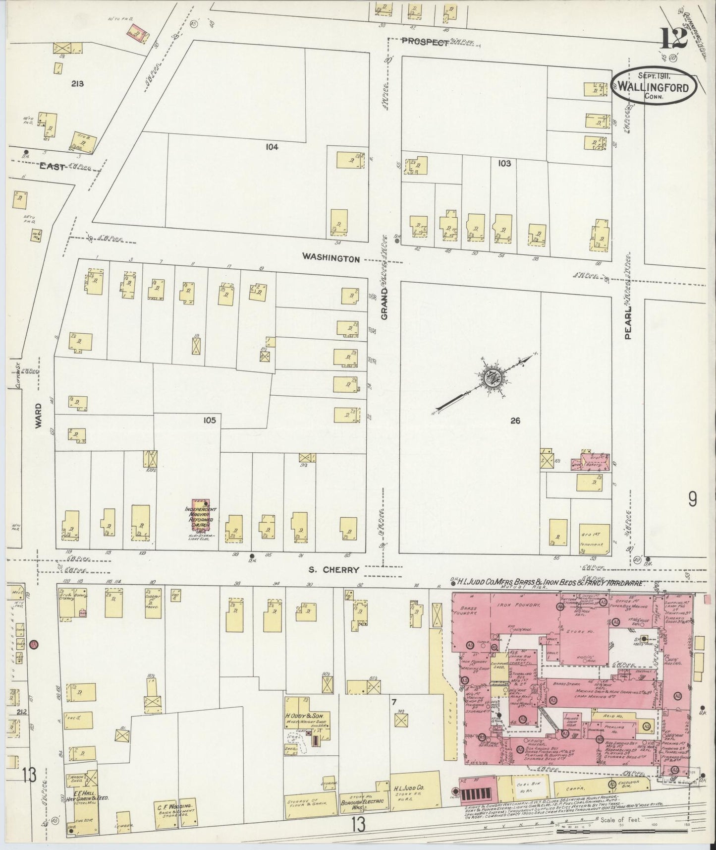 Sanborn Fire Insurance Map from Wallingford, New Haven County, Connecticut (1911), Sheet #0012 - Complete Map Set gallery image, historic Sanborn map, vintage wall art, Connecticut Connecticut