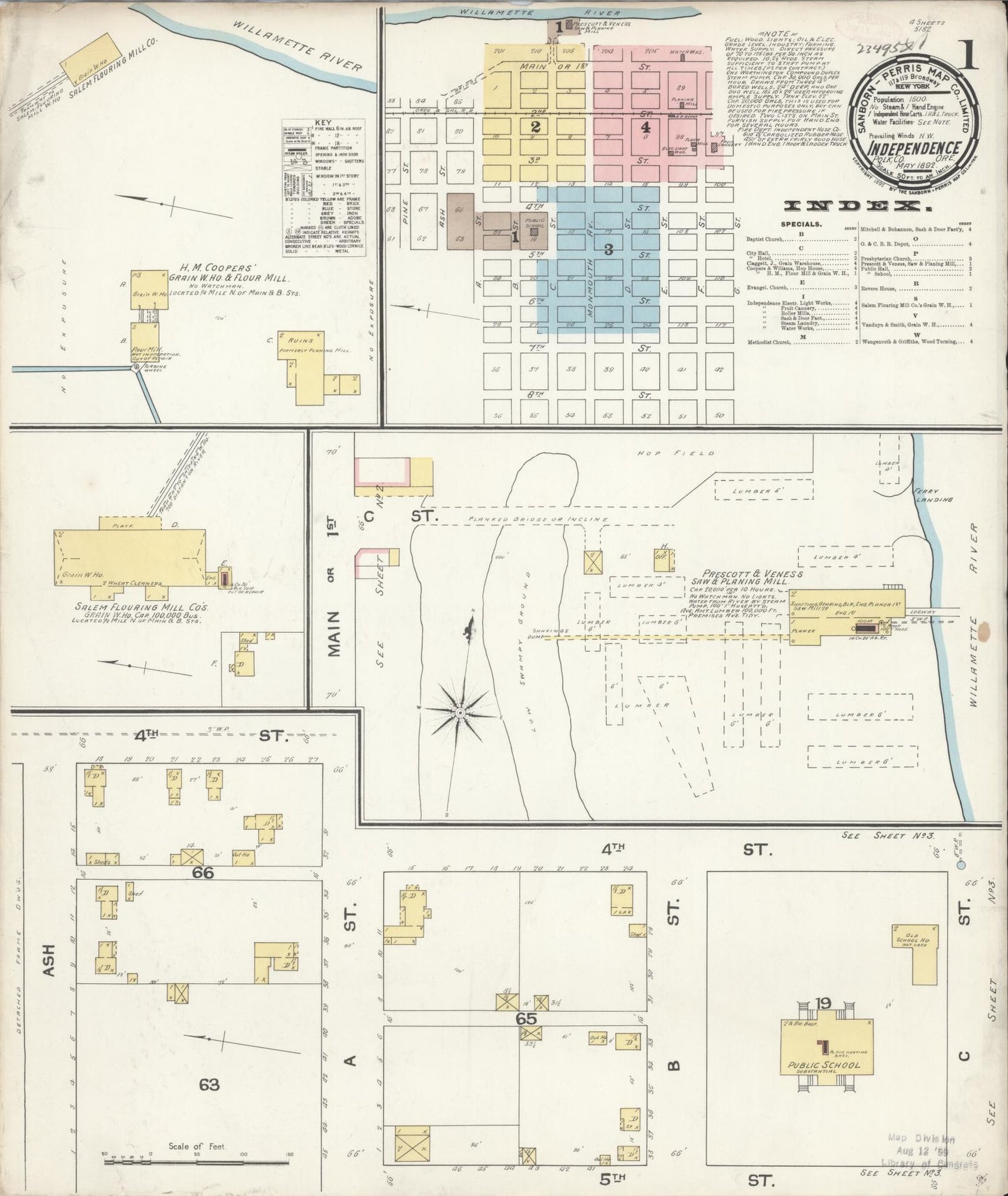 Sanborn Fire Insurance Map from Independence, Polk County, Oregon (1892), Sheet #0001 - Complete Map Set gallery image, historic Sanborn map, vintage wall art, Oregon Oregon