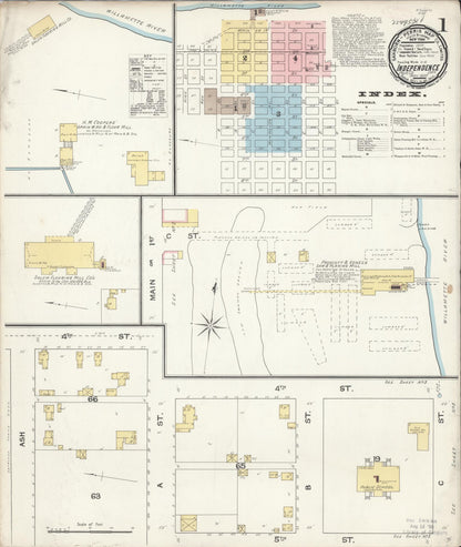 Sanborn Fire Insurance Map from Independence, Polk County, Oregon (1892), Sheet #0001 - Complete Map Set gallery image, historic Sanborn map, vintage wall art, Oregon Oregon