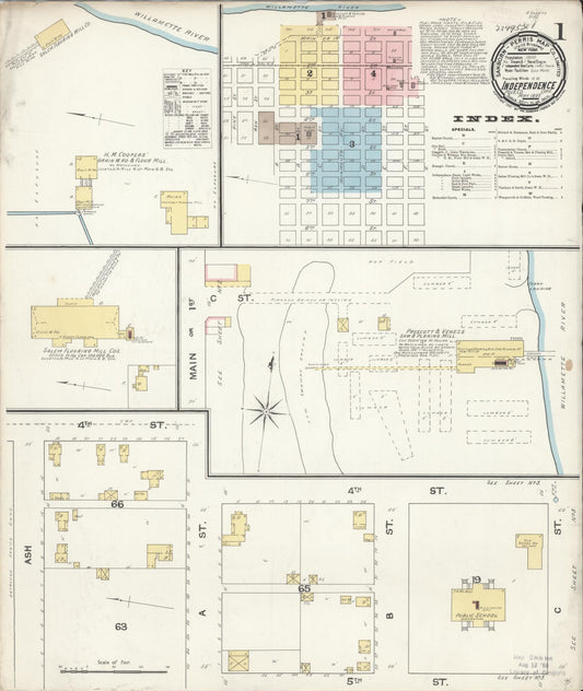 Sanborn Fire Insurance Map from Independence, Polk County, Oregon (1892), Sheet #0001 - Complete Map Set gallery image, historic Sanborn map, vintage wall art, Oregon Oregon