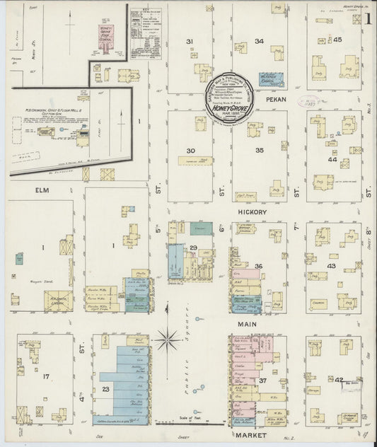 Sanborn Fire Insurance Map from Honey Grove, Fannin County, Texas (1888), Sheet #0001 - Complete Map Set gallery image, historic Sanborn map, vintage wall art, Texas Texas