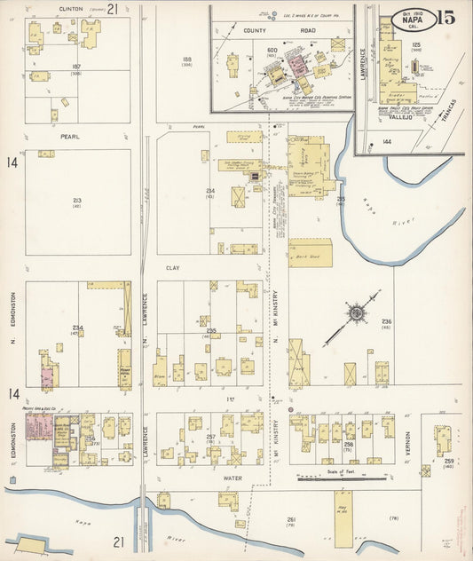 Sanborn Fire Insurance Map from Napa, Napa County, California (1910), Sheet #0015 - Historic Sanborn Fire Insurance Map Print, vintage old map wall art, antique decor, genealogy gift, California California map