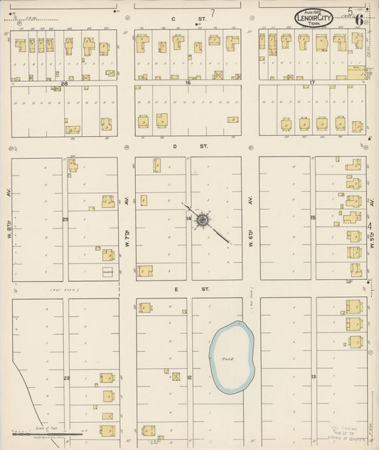 Sanborn Fire Insurance Map from Lenoir City, Loudon County, Tennessee (1922), Sheet #0006 - Historic Sanborn Fire Insurance Map Print, vintage old map wall art, antique decor, genealogy gift, Tennessee Tennessee map