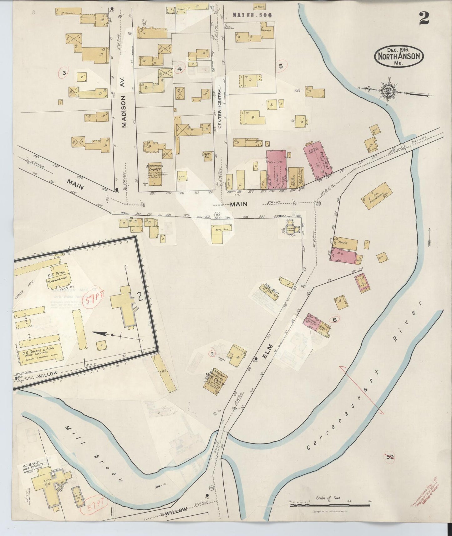 Sanborn Fire Insurance Map from North Anson, Somerset County, Maine (1945), Sheet #0002 - Complete Map Set gallery image, historic Sanborn map, vintage wall art, Maine Maine