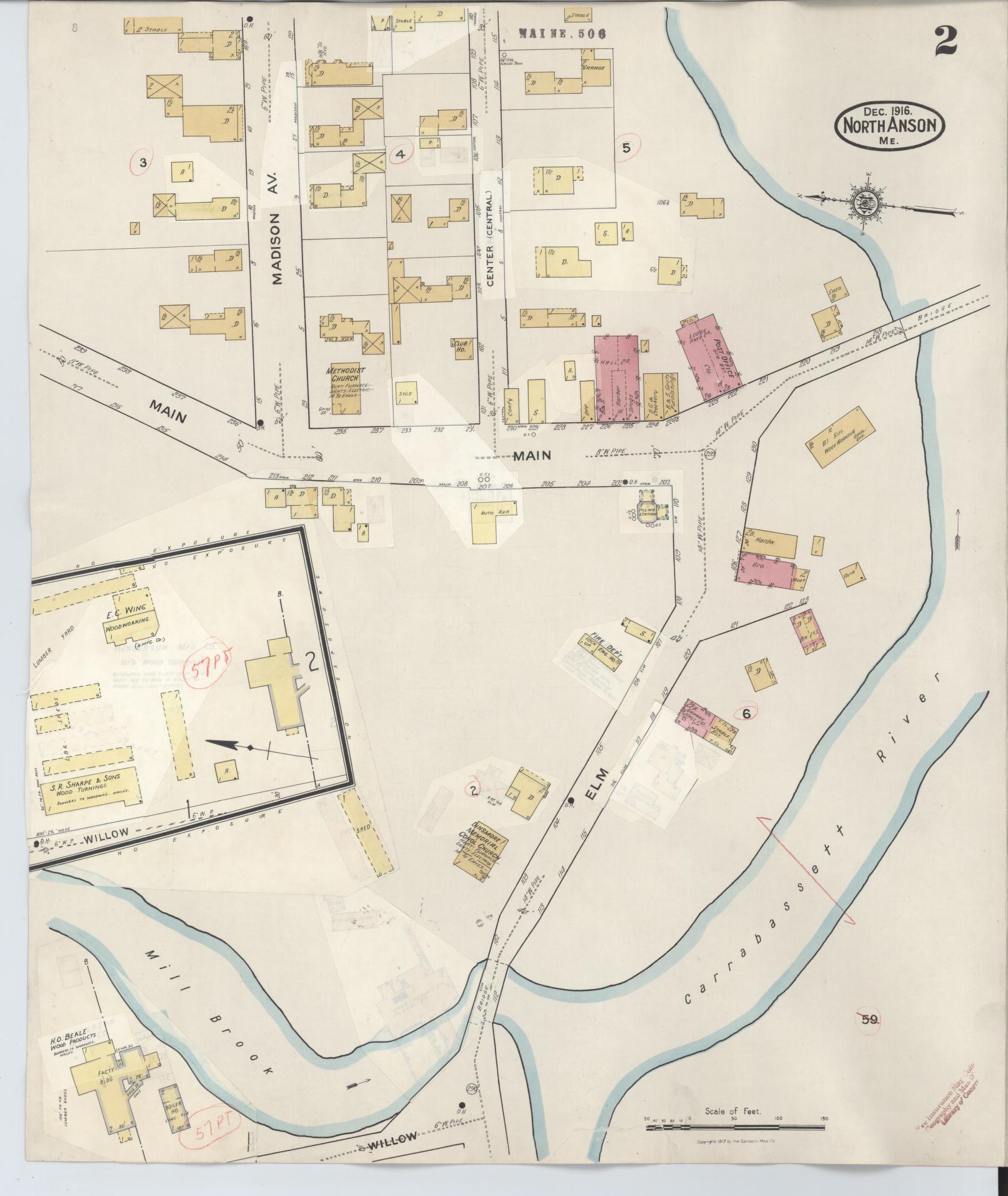 Sanborn Fire Insurance Map from North Anson, Somerset County, Maine (1945), Sheet #0002 - Complete Map Set gallery image, historic Sanborn map, vintage wall art, Maine Maine