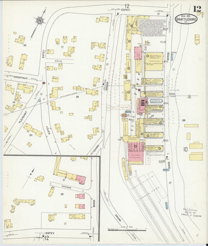 Sanborn Fire Insurance Map from Brattleboro, Windham County, Vermont (1912), Sheet #0012 - Complete Map Set gallery image, historic Sanborn map, vintage wall art, Vermont Vermont