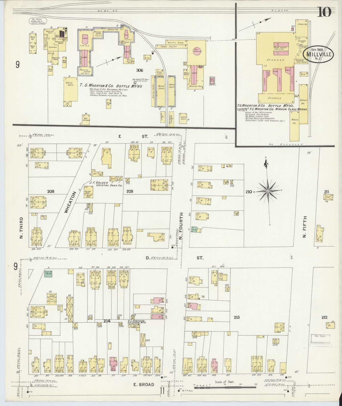Sanborn Fire Insurance Map from Millville, Cumberland County, New Jersey (1908), Sheet #0010 - Historic Sanborn Fire Insurance Map Print, vintage old map wall art, antique decor, genealogy gift, New Jersey New Jersey map