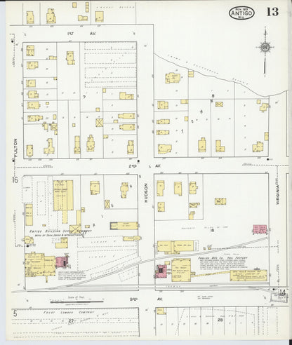 Sanborn Fire Insurance Map from Antigo, Langlade County, Wisconsin (1919), Sheet #0013 - Historic Sanborn Fire Insurance Map Print, vintage old map wall art, antique decor, genealogy gift, Wisconsin Wisconsin map