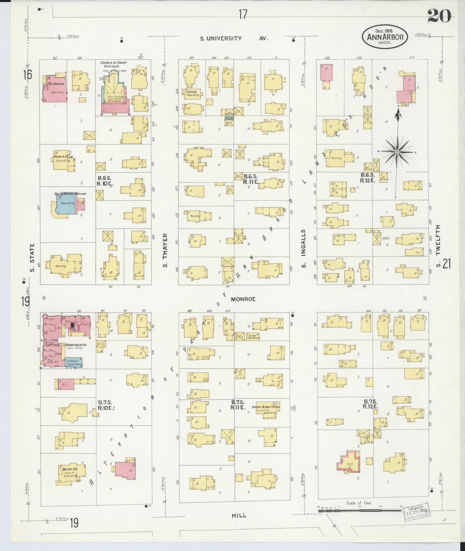 Sanborn Fire Insurance Map from Ann Arbor, Washtenaw County, Michigan (1908), Sheet #0020 - Complete Map Set gallery image, historic Sanborn map, vintage wall art, Michigan Michigan