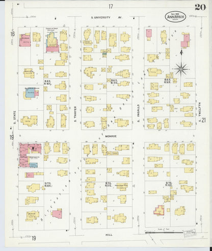 Sanborn Fire Insurance Map from Ann Arbor, Washtenaw County, Michigan (1908), Sheet #0020 - Complete Map Set gallery image, historic Sanborn map, vintage wall art, Michigan Michigan