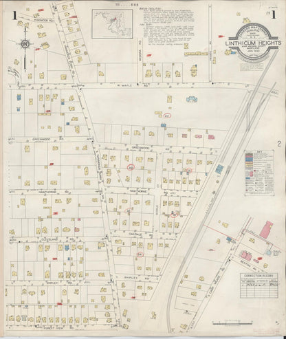 Sanborn Fire Insurance Map from Linthicum Heights, Anne Arundel County, Maryland (1943), Sheet #0001 - Complete Map Set gallery image, historic Sanborn map, vintage wall art, Maryland Maryland