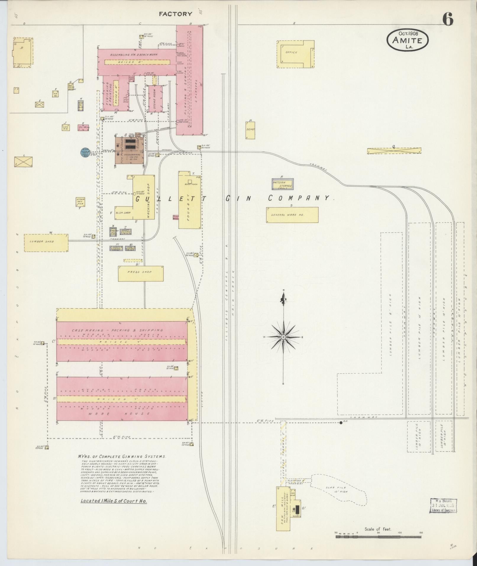 Sanborn Fire Insurance Map from Amite, Tangipahoa Parish, Louisiana (1908), Sheet #0006 - Historic Sanborn Fire Insurance Map Print, vintage old map wall art, antique decor, genealogy gift, Louisiana Louisiana map