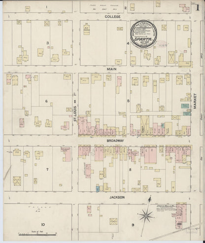 Sanborn Fire Insurance Map from Sparta, Randolph County, Illinois (1889), Sheet #0001 - Complete Map Set gallery image, historic Sanborn map, vintage wall art, Illinois Illinois