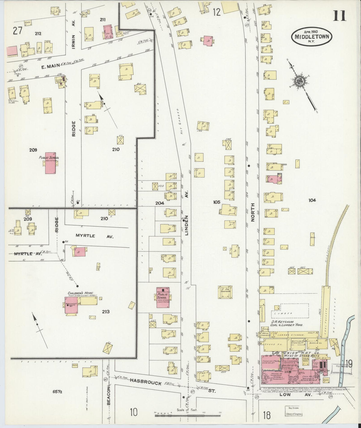 Sanborn Fire Insurance Map from Middletown, Orange County, New York (1910), Sheet #0011 - Complete Map Set gallery image, historic Sanborn map, vintage wall art, New York New York