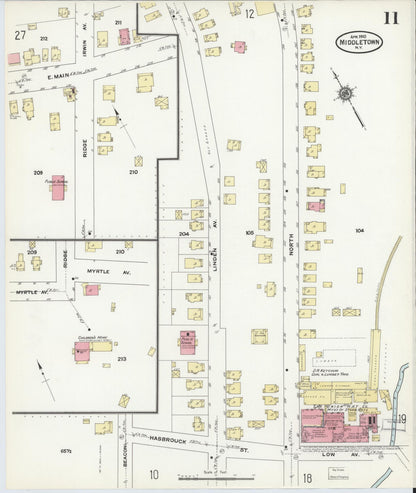 Sanborn Fire Insurance Map from Middletown, Orange County, New York (1910), Sheet #0011 - Complete Map Set gallery image, historic Sanborn map, vintage wall art, New York New York