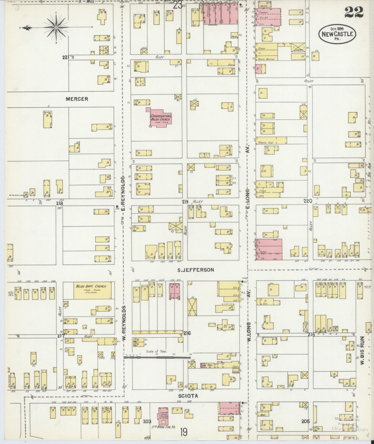 Sanborn Fire Insurance Map from New Castle, Lawrence County, Pennsylvania (1899), Sheet #0022 - Historic Sanborn Fire Insurance Map Print, vintage old map wall art, antique decor, genealogy gift, Pennsylvania Pennsylvania map
