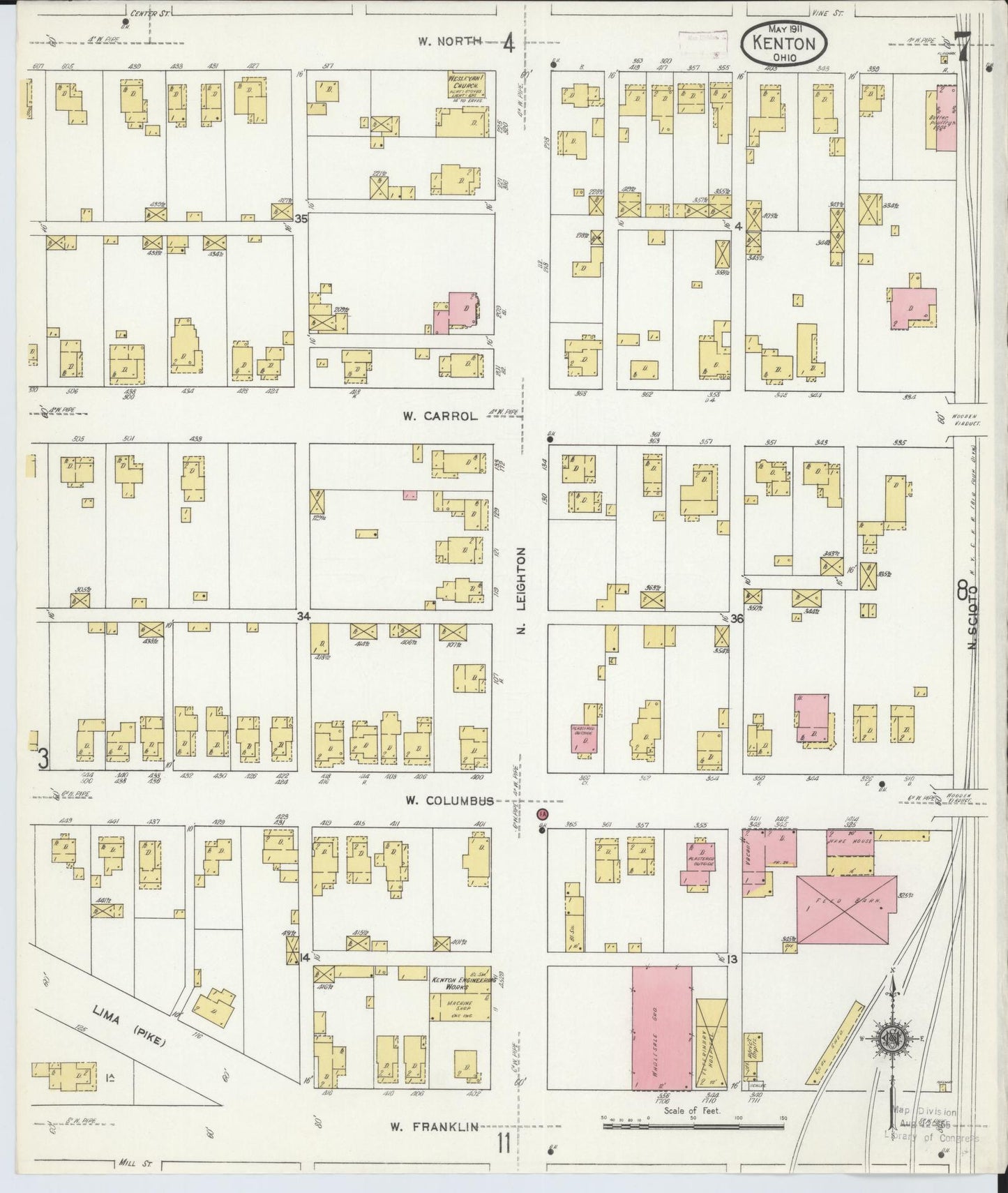 Sanborn Fire Insurance Map from Kenton, Hardin County, Ohio (1911), Sheet #0007 - Historic Sanborn Fire Insurance Map Print, vintage old map wall art, antique decor, genealogy gift, Ohio Ohio map