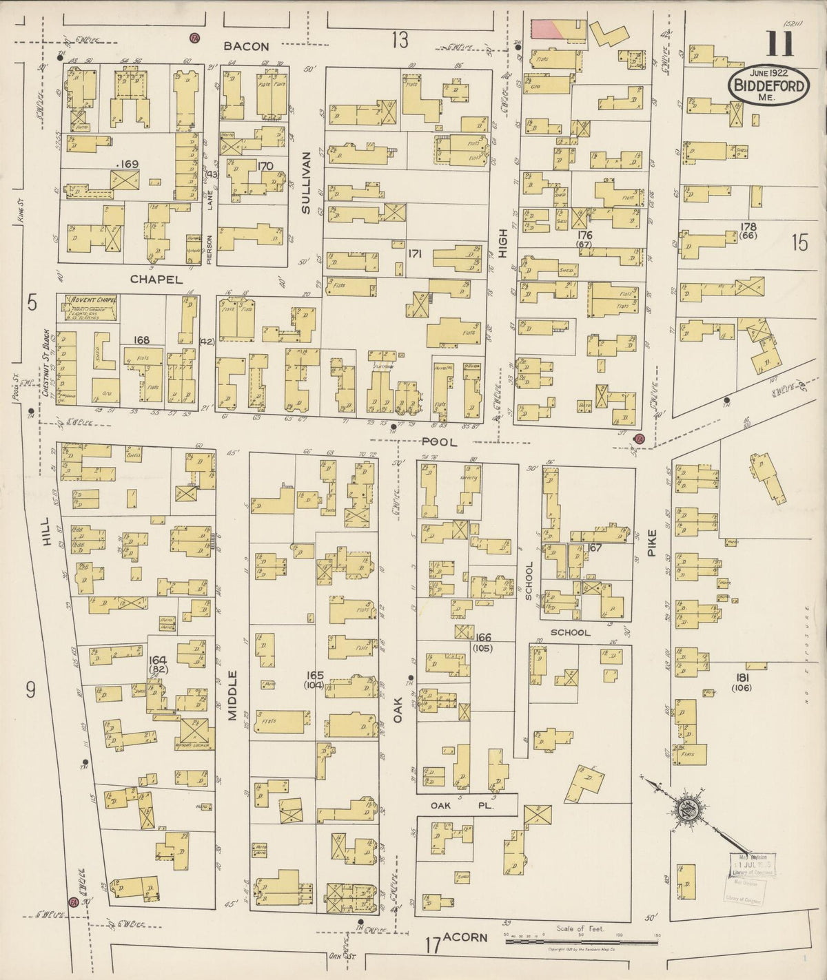 Sanborn Fire Insurance Map from Biddeford, York County, Maine (1922), Sheet #0011 - Complete Map Set gallery image, historic Sanborn map, vintage wall art, Maine Maine