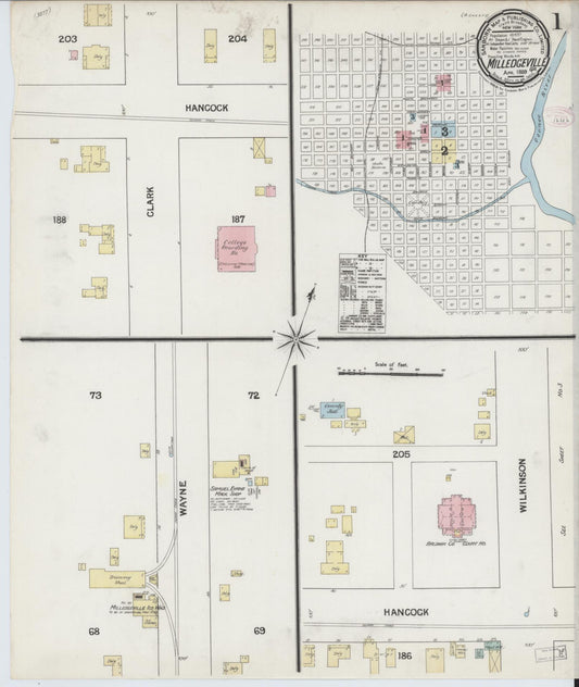 Sanborn Fire Insurance Map from Milledgeville, Baldwin County, Georgia (1889), Sheet #0001 - Complete Map Set gallery image, historic Sanborn map, vintage wall art, Georgia Georgia